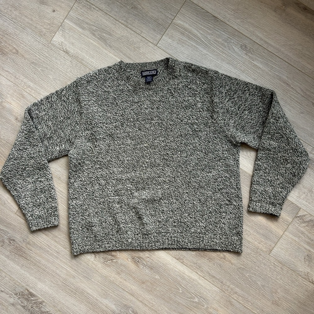 VTG Lands' End Olive Green Recycled Wool Blend Knit Sweater Womens Small 6-8 USA